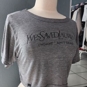 WLKN Yves Saved Laurent Gray Graphic Crop Top